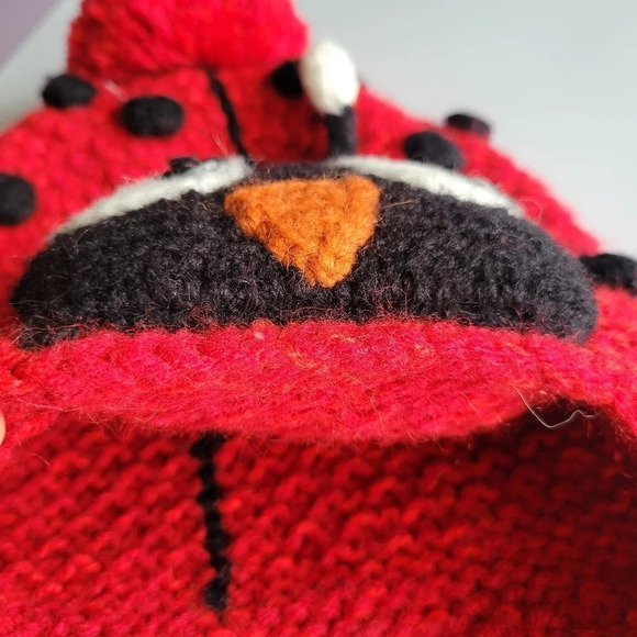 Andes Gifts Kids Handmade Alpaca Blend Ladybug Hat Unisex Winter Made in Peru - Picture 2 of 6